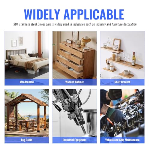 250Pcs Stainless Steel Dowel Pins - Shelf Brackets, Pegs, Hardware for Bunk Bed Replacement, DIY Shelving, Cabinet Supports (M2/M2.5/M3/M4/M5) M2/M2.5/M3/M4/M5