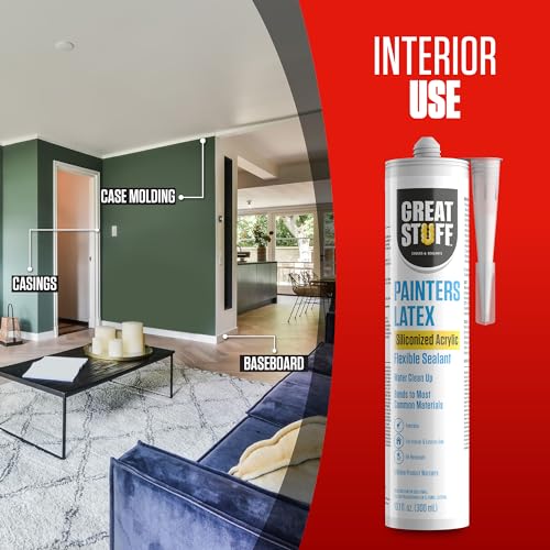 Great Stuff Acrylic Latex Paintable Caulking Sealant - White Caulk, Painters Caulk, Painters Latex Siliconized Acrylic Caulk, Paintable Caulk, White Caulking for Baseboards, Water Clean Up, 10.1 oz
