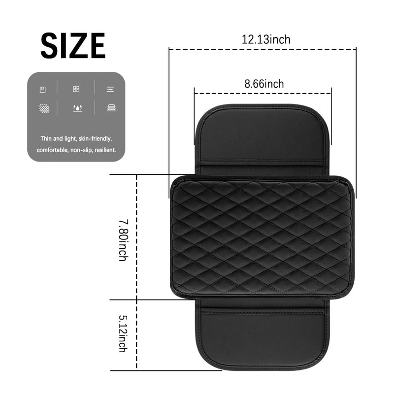 Arm Rest Cover for Car,Leather+Memory Foam Center Console Cover with Storage Bags,Universal Middle Console Cover Car Accessories Interior for Most Car Center Consoles (Black) Black