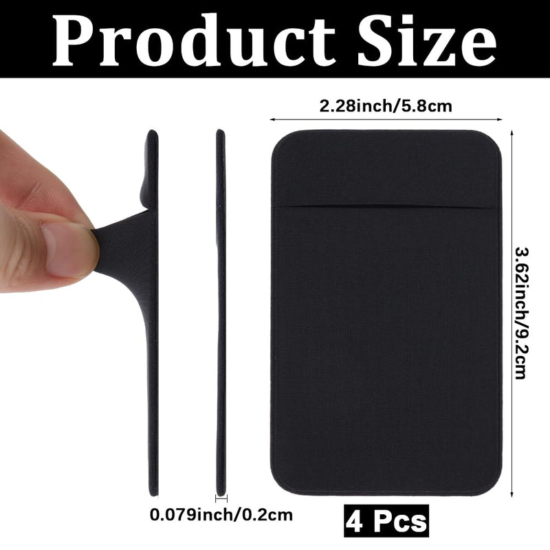 CREATCABIN 4Pcs Cell Phone Card Holder Pocket Elastic Fabric Stretchy Stick on Wallet Credit Card Case Pouch Sleeve Self Adhesive Card Holders Wallet Sleeve Pocket Pouch Compatible for Mobilephone