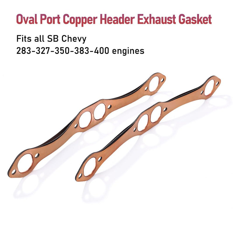SBC Header Gaskets, Oval Port Copper Exhaust Manifold Gaskets Compatible with Chevy 262 283 327 350 383 400 Small Block, Reusable