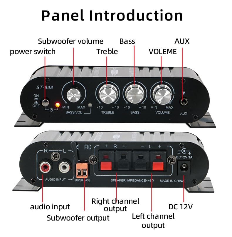 Stereo Audio Amplifier, Mini HiFi 2.1 Bluetooth Stereo Bass Car Home Audio Power Amplifier, Professional Digital Amp for Use on Your Carrier or at Home (Black) (Black) Black