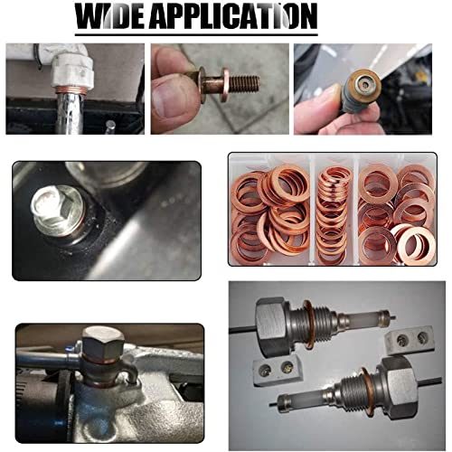 Copper Oil Drain Plug Washer Kit, 200Pcs 9 Sizes M5-14