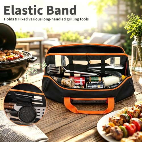 22'' Grill Tool Storage Bag with Inner Divider, BBQ Tool Storage Black