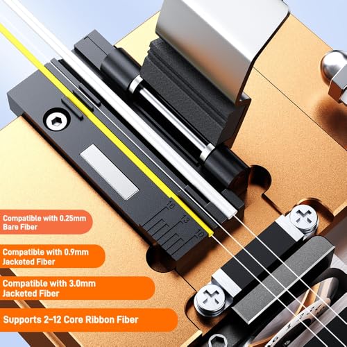 Optical Fiber Cleaver, High Precision FTTH Fiber Optic Cutter with 16 Cleave Positions & Blade Life up to 48,000 Cuts, for 0.25mm, 0.9mm, 3.0mm Fibers, with Scrap Collector