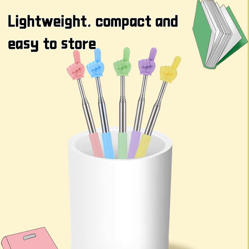 5 Pack Retractable Pointer Stick for Classroom Teacher Finger Stick Ideal for Teachers and Kids Reading Retractable Hand Shape Pointer in Pink Blue Green Yellow Purple