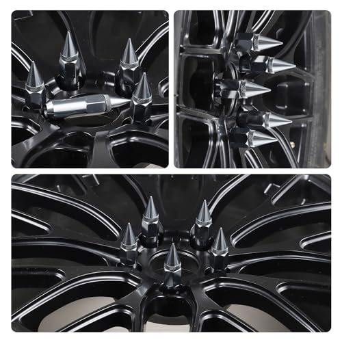 SINGARO 20PCS M12X1.25 Wheel Lug Nuts, Cap Spiked Extended Tuner 60mm Aluminum Wheels Rims Lug Nuts (Gray) Grey