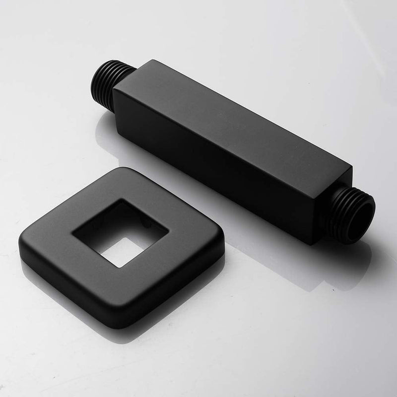 Matte Black Shower Arm with Flange Square Stainless Steel Ceiling Mount Shower Extension Arm Pipe for Shower Head, 4 inch Short Matte Black