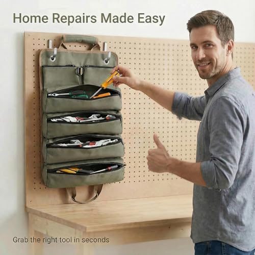 Roll Up Tool Bag, 6-Pocket Tool Organizer for Garage & Workshop