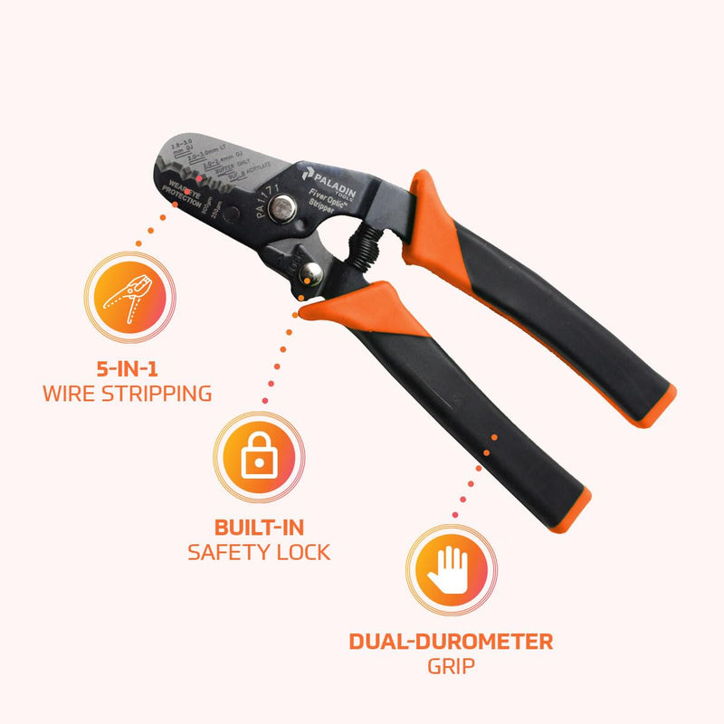 Paladin Tools PA1171 ProGrip Fiber Optic Stripper, 5-in-1 Professional Grade Fiber Optic Stripping Tool