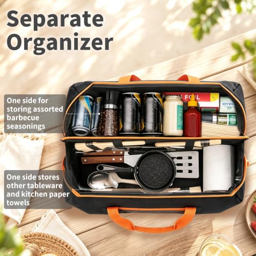22'' Grill Tool Storage Bag with Inner Divider, BBQ Tool Storage Black