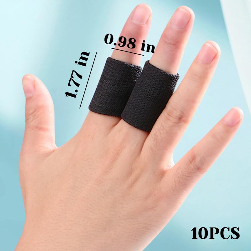 10Pcs Sports Finger Sleeves for Relieving Pain Finger Compression Protector for Basketball Golf Finger Support Thumb Brace Black