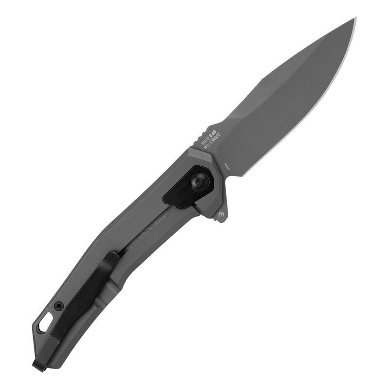 Kershaw Helitack Pocket Knife, Matte Gray Design, 3.26 Inch Stainless Steel Drop Point Blade, EDC with Assisted Opening, Contoured Steel Handle, Everyday Carry Pocket Knife for Men and Women