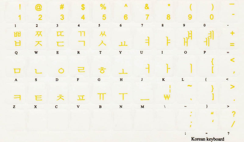 Korean Self-Adheisive 2 Pack Keyboard Stickers Yellow Blue Letters Transparent Background