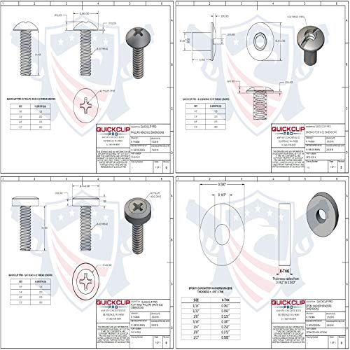 Black Chicago Screw - Thru Hole Binding Post Kit 1/8, 1/4, 3/8, 1/2 Inch Machine Screw Fasteners + Rubber Washers, QuickClipPro Kydex Leather Holster Sheath 1/8" Flat Head - 25 Pack