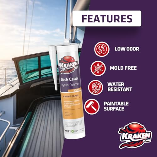 Kraken Bond Black Marine Sealant 5200 - (1x9.8 Fl. Oz) Fast Dry UV Resistant Marine Grade Caulk, Low Odor, Paintable, Waterproof for Boat Maintenance and All Weather Conditions, 1 Pack