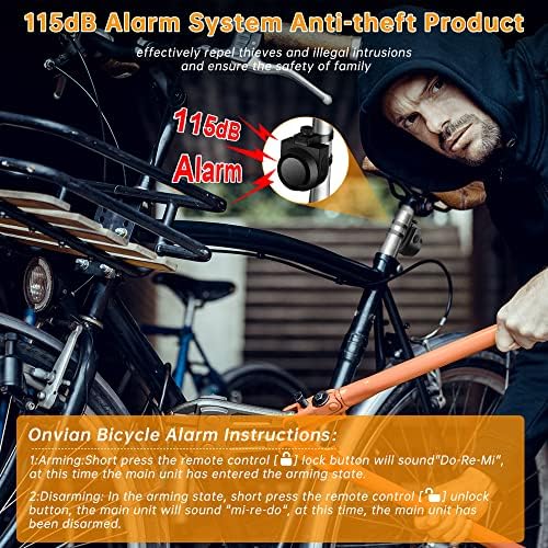 ONVIAN Wireless Bike Alarm with Remote, 115dB Loud Bicycle Anti Theft Alarm Vibration Motion Sensor System, USB-C Rechargeable Bike Alarms for Ebikes, Motorcycle, Scooter, Car, IPX5 Waterproof A2-1pack