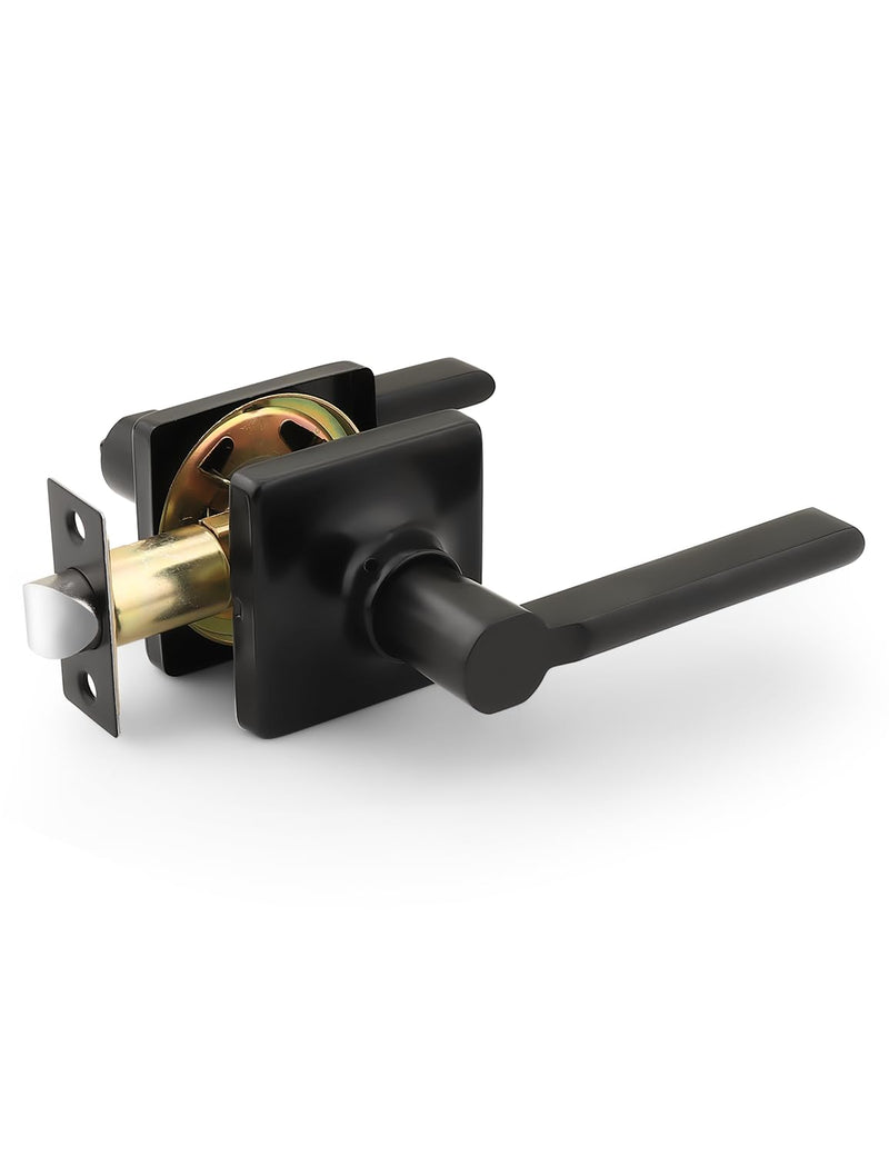 Mengico 1 Pack Passage Door Levers Black Finish, Heavy Duty Interior Door Handles for Closet and Hallway, No-Locking Keyless Square Door Knob, Reversible for Left or Right