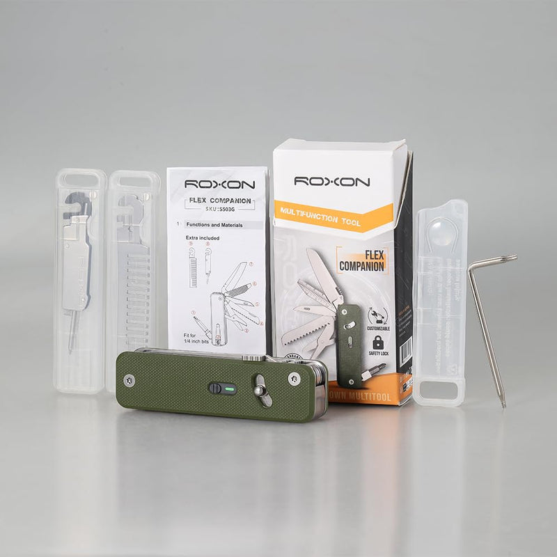 ROXON S503G 9 in 1 Mini Multi Tool EDC Pocket Knife Multitool with G10 Handle,Scissors,Screwdriver,Threader,Awl, Flat Screwdriver,Ruler,Tweezers for Outdoors Fishing Camping,Gifts for Men (Green) Green