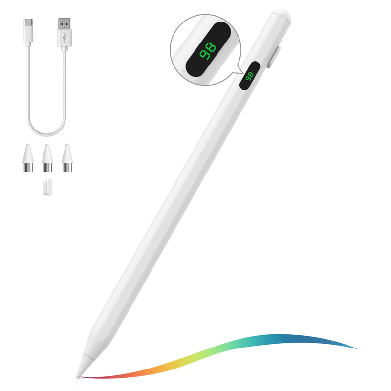 MoKo Stylus Pen for Touch Screen, Active Universal Stylus Pen Compatible with iPad/iPhone/Samsung/Lenovo/Xiaomi and Other iOS/Android Smartphone and Tablet Devices Tablet Pen with Power Display, White