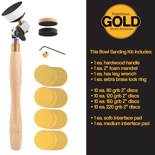 Bowl Sander for Woodturning 44‑piece Set with 2 Inch Sanding Discs Hook Bowl Sander with 2" Mandrel