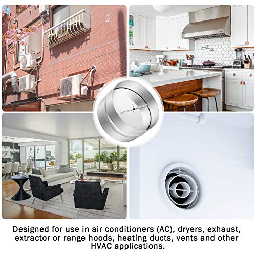 4 Inch Draft Blocker Backdraft Damper Duct Draft Stopper One-Way Airflow Ducting Insert Backflow Preventer Inline Fan Vent Deflector 4 Inch Silver