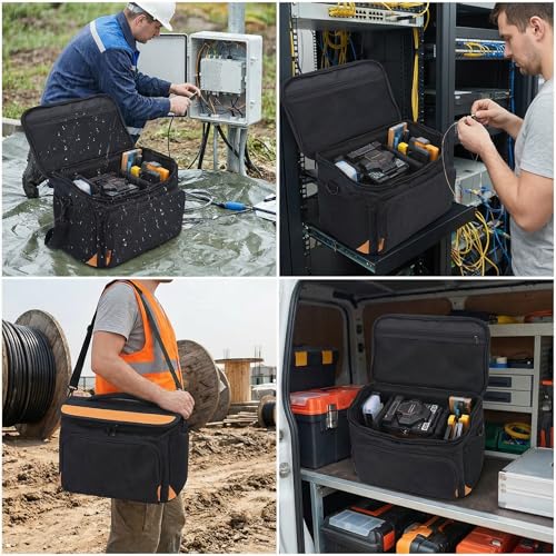 ZJchao Fusion Splicer Bag, Nylon Fiber Optic Splice Tool Organizer Optical Fiber Fusion Splicer Tool Bag Universal Pouch with Rain Cover and Rope for Compatible with 99% Fusion Splicer