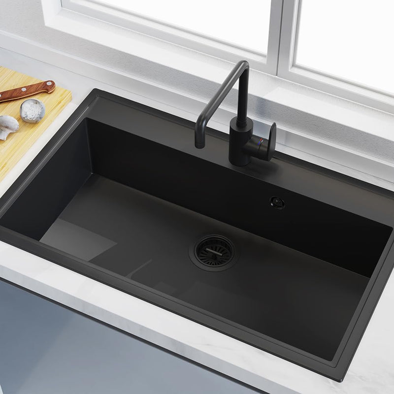 KONE Black Kitchen Sink Drain Matte Black Sink Strainer 3-1/2 Inch Drain Assembly Kit Replacement for Universal 3.5 Inch Kitchen Sink, All Stainless Steel Body with Strainer Basket and Drain Stopper Pure Black