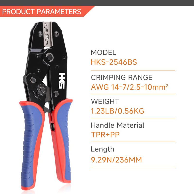 HKS Crimping Tool for Solar PV Cable Connectors - Ratcheting Wire Crimpers - AWG 14-8 (2.5-10mm²) - Ratchet Terminal Crimper - Electrical Crimping Tool For Solar Connectors (AWG 14-8)