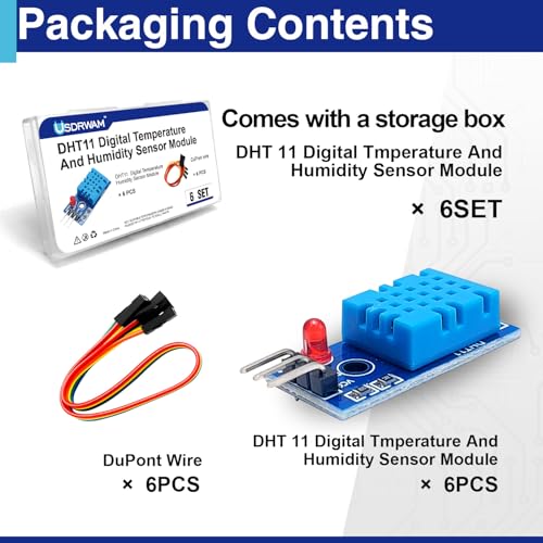 6 Sets Digital Temperature & Humidity Sensor Modules, Compatible with DHT11 6PCS-with DHT11