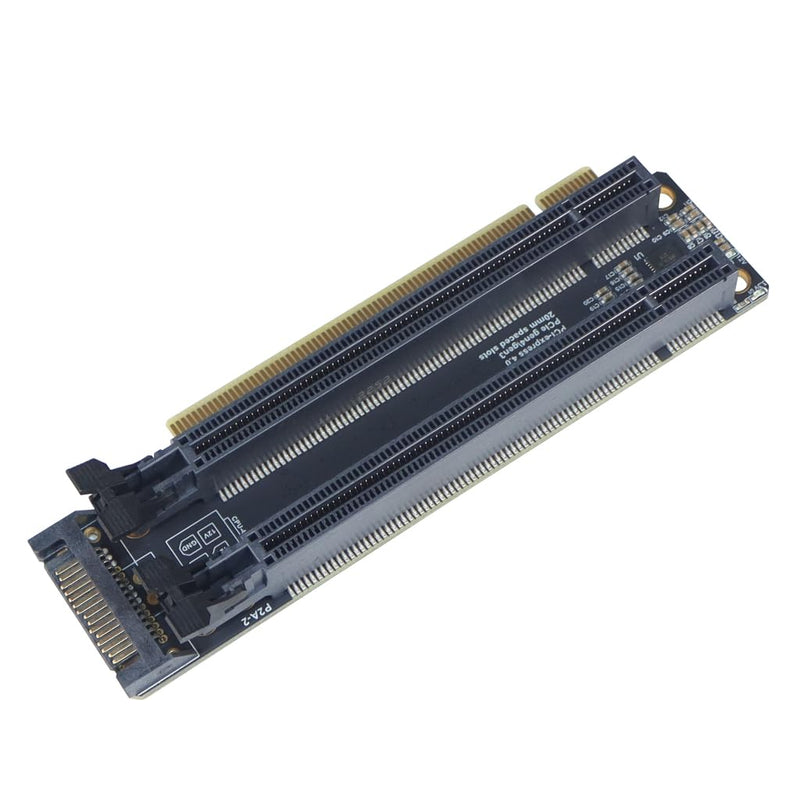 JMT PCI-E 4.0 x16 1 to 2 Expansion Card Gen4 Split Card PCIe-Bifurcation x16 to x8x8 with 20mm Spaced Slots CPU4P Power Supply Port (SATA) SATA PCI-E 4.0