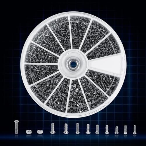 Screws Nuts Bolt Assortment Kit, 600Pcs 12 Kinds M1 M1.2 M1.4 M1.6 Small Screws Bolts Repair Tool Accessory for Watches Glassess