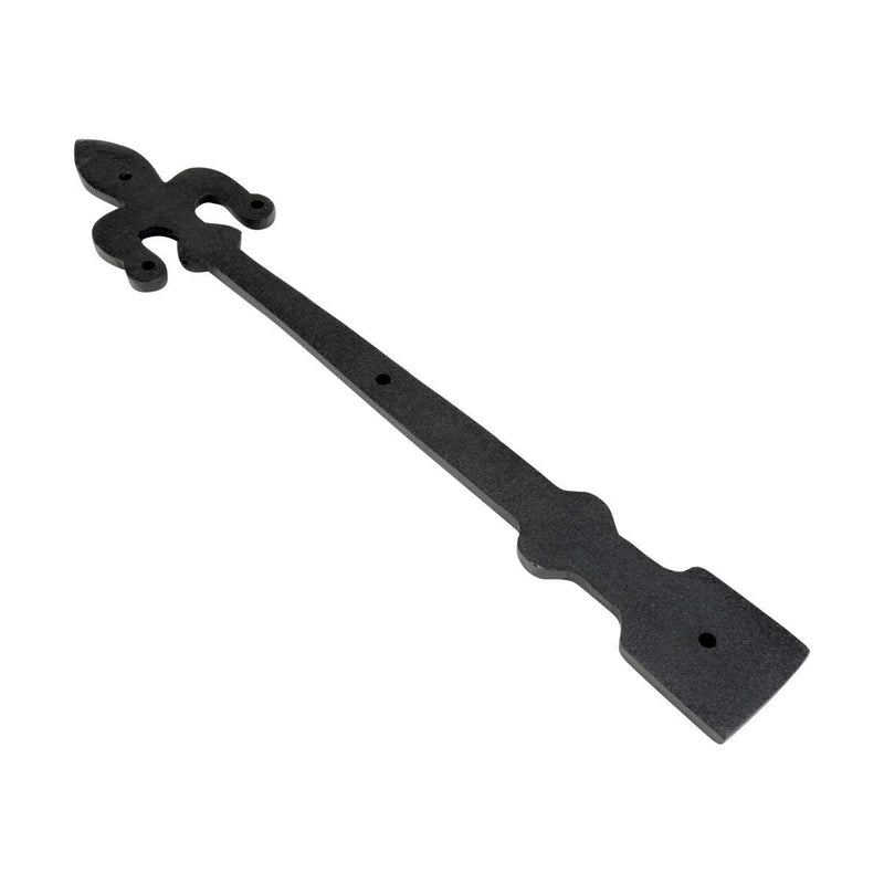 Renovators Supply Manufacturing Black Wrought Iron Garage Door Decorative Hardware Fleur De Lis Design 12 in. Rust Resistant Dummy Strap Hinge with Mounting Hardware Pack of 2
