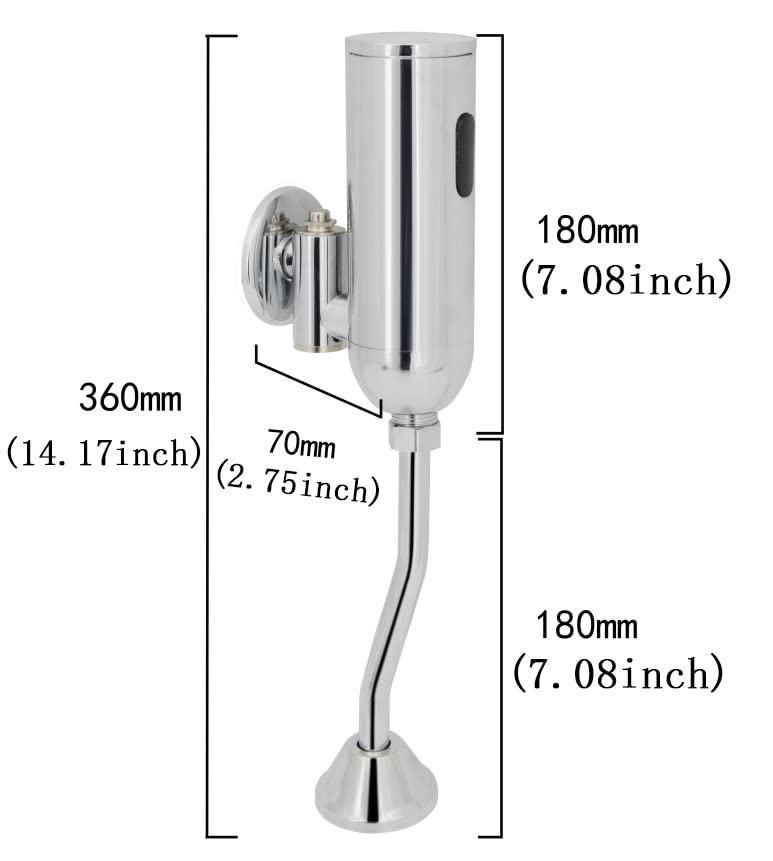 Automatic Touchless Urinal Flush Valve, Motion Sensor Copper, Three Outlet Pipes, Wall Mounted&Adjustable Water Flow, DC 6V, Ideal for Public Restrooms, English Installation Guide