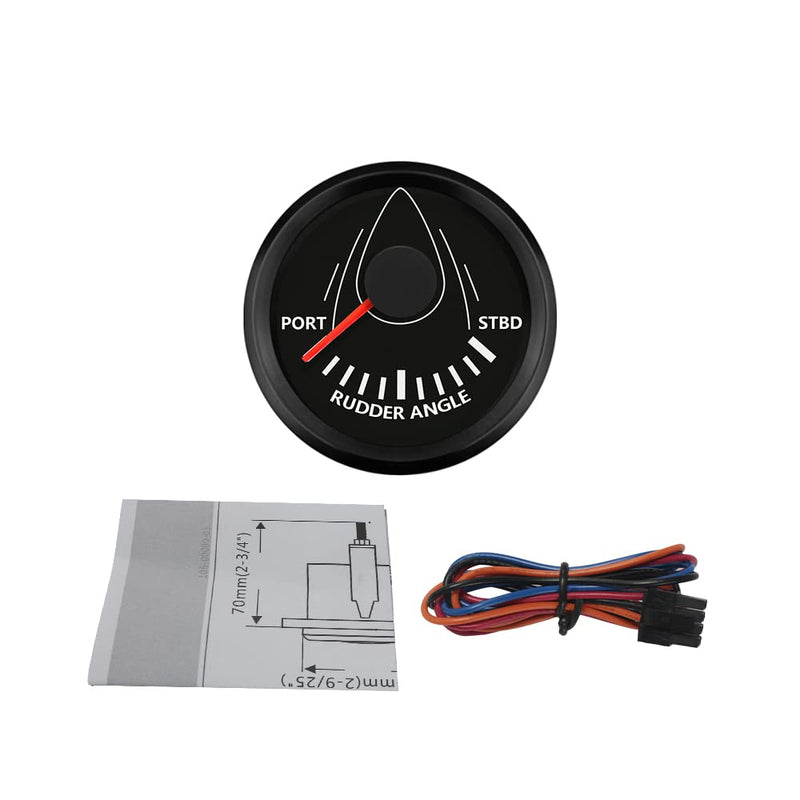 ELING Waterproof Boat Rudder Angle Indicator Gauge Meter 0-190ohm Signal 2"(52mm) with Backlight Black+Black only gauge