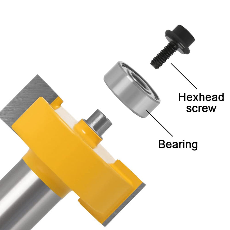 1/2 Inch Shank Rabbet Router Bit Set, 3 Pieces Rabbeting Router Bit with 6 Bearings Set (1/8", 1/4", 5/16", 3/8", 7/16", 1/2" Bearings) (1/2 Inch) 1/2 Inch shank