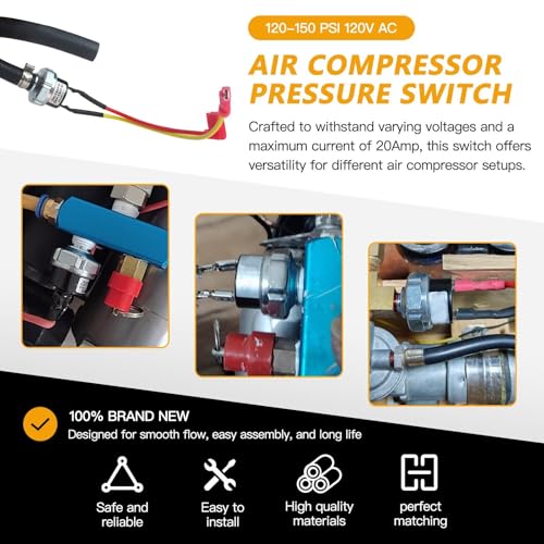 2025 Upgraded Air Pressure Switch Air Compressor 120-150 PSI Pressure Switch 120V AC for N003306SV N003307SV