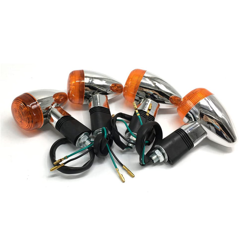 Universal 4pcs Motorcycle Turn Signals Chrome Bullet Front Rear Lights Compatible with Harley Honda Suzuki Yamaha Kawasaki Motorcycle Bobber Chopper Amber