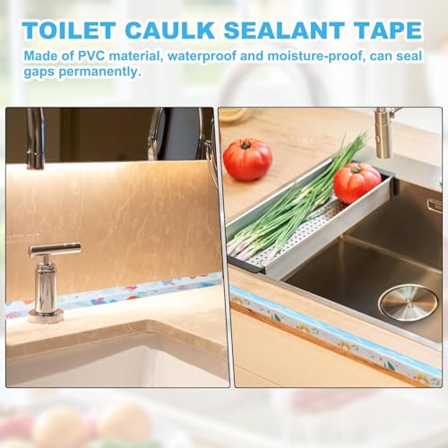 PATIKIL Caulk Tape Waterproof Self Adhesive, 2 Roll PVC Toilet Caulking Sealant Strip Bathtub Caulk Sealing Strip Tape for Bathroom Kitchen Countertop, Beach (1.4 Inch x 10.5 Ft) 1.4 Inch x 10.5 Ft