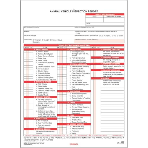 J. J. Keller Annual Vehicle Inspection Report Form and Label, 10 Pack 10-pack