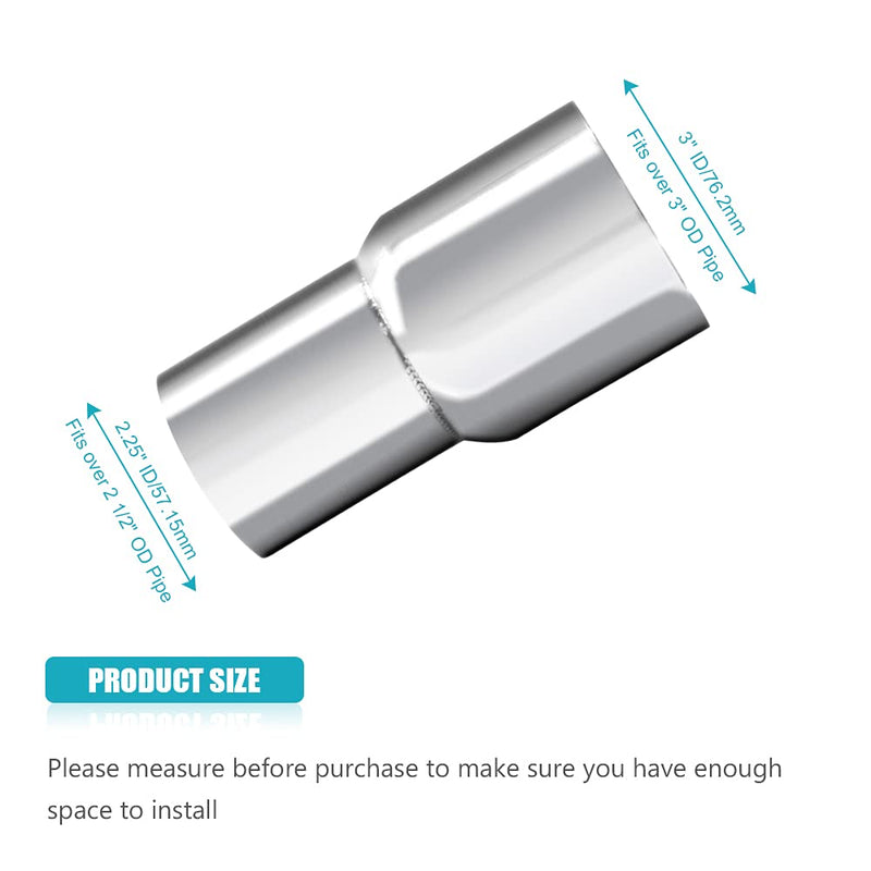 Universal 2.5" ID to 3" ID Exhaust Pipe Adapter Connector Reducer 304 Stainless Steel 2.5 Inch to 3.0 Inch 2 1/2” ID to 3.0” ID kit 2PCS