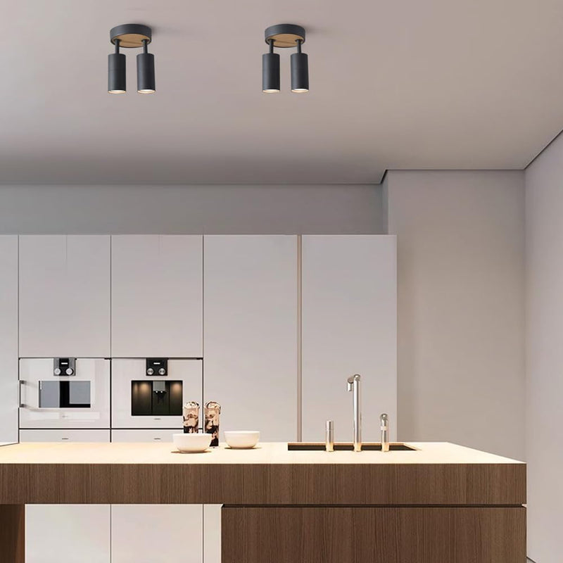 2-Light Track Lighting Fixtures Ceiling,Spotlight Indoor for Bedroom,Aluminum&Adjustable Lampshade,Black and Wood Track Lighting for Kitchen,Laundry,Bathroom,Small Space,Gu10 Directional Ceiling Light