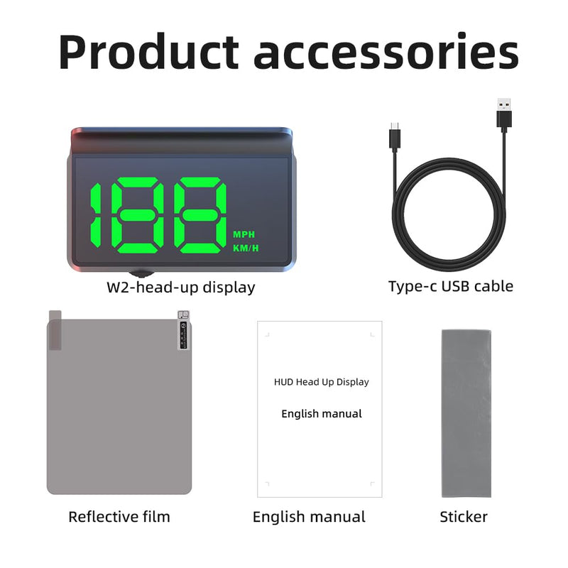 W2 Green USB Car HUD Heads Up Display, 3.5" Large Screen Auto Dimming Windshield Projector with Sunshade, GPS Speedometer for All Cars, Plug and Play