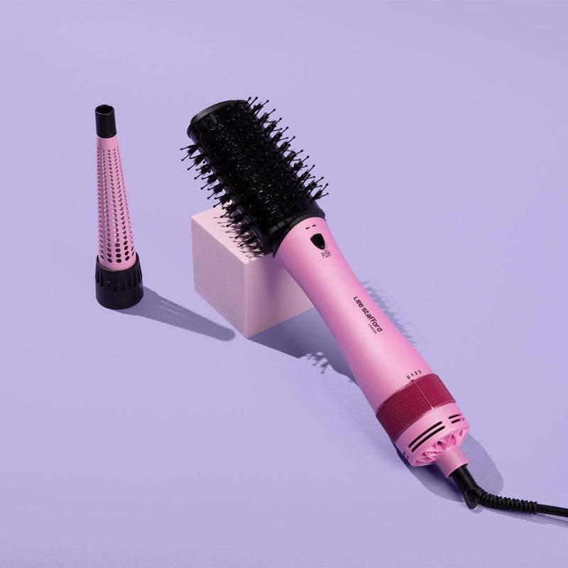 Lee Stafford Hair Dryer Blowdry Brush | Wet to Dry Round Air Styler - Blow Drying, Curling, & Straighten, Best Thermal Hotbrush Tools, Adds Shine & Volume, 2 Interchangable Attachments