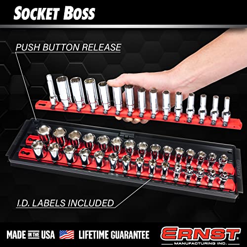  [AUSTRALIA] - Ernst Manufacturing 8482 Socket Boss 3-Rail Multi-Drive Socket Organizer, 18-Inch Socket Rails with Twist-Lock Secure Storage, Orange - Made in USA