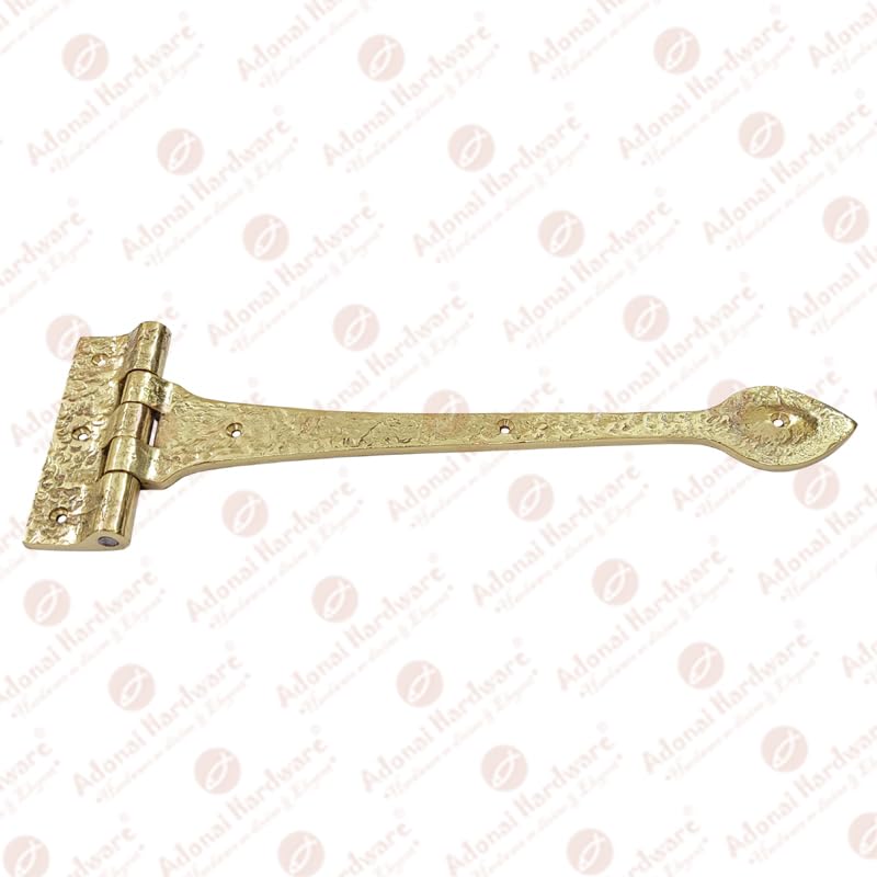 Adonai Hardware Achim Heavy Duty Brass Vintage Strap T Hinge (12" x 2 Pack, Polish Lacquered) for Wooden Barn Front Entry Doors, Gates, Garages, Shutters, Furniture, Fences, Farmhouse 12" x 2 Pack - T Hinge (Brass)
