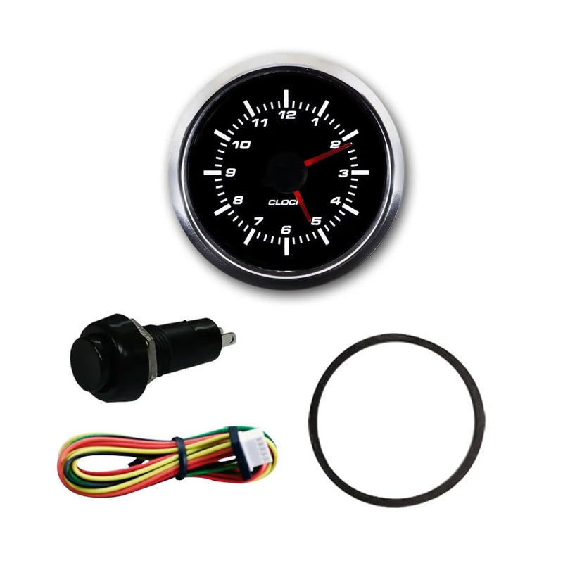 MOTOR METER RACING MGS Series 52mm 2-1/16" Electrical Clock Gauge 0~12 Hour Format Black Dial White LED Backlit Waterproof 12 Hour Format