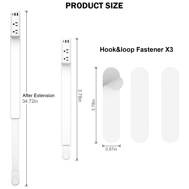 Extendable Electrical Outlet Extender Stick, 2 AC Outlets with USB-A & USB-C Ports, 22"-34" Adjustable Length, 180° Rotatable Wall Power Socket Expander for Nightstand, Sofa, Desk Hard-to-Reach Plugs