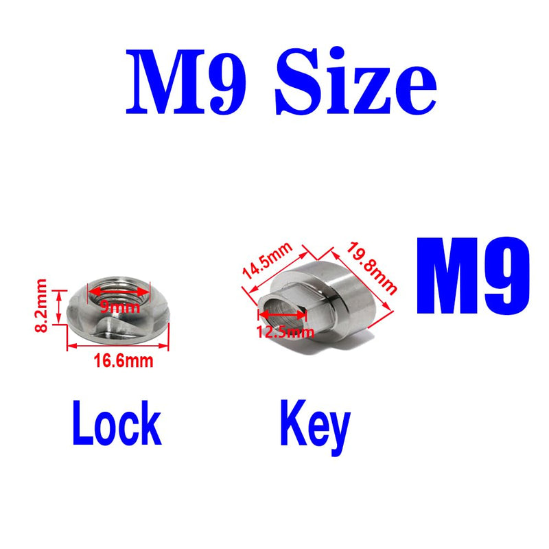 M9 P1.25 304 Stainless Steel Anti-Theft Locking Nuts Security Hardware Kit for Mountain Bike Awning Car Accessories for Styling Light Bar Safety,(4 Lock+ 1 Key) M9