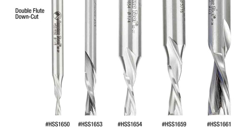Amana Tool HSS1663 Double Flute Spiral Router Bits Metal Aluminum Cutting 3/4 D x 1-1/4 x 1/2 Inch Shank Down-Cut Router Bit High Speed Steel 3/4 D x 1-1/4 CH x 1/2 SHK